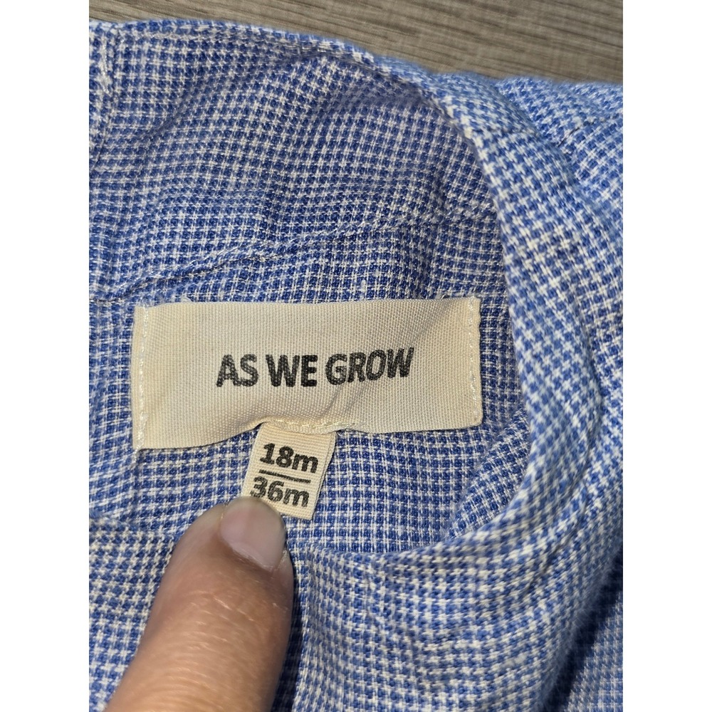 As We Grow Girls 100% Linen Dress 18 months Blue Micro Check Pockets coastal - Picture 5 of 7